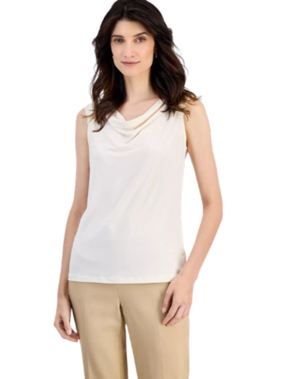 Kasper Cream Ivory Beige Cowl Neck Jersey Sleeveless Blouse Top Size XL